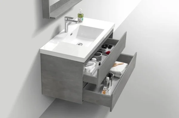 Moreno Bath Moreno Bohemia 42-in Cement Gray Single Sink Bathroom Vanity with Pure White Acrylic Top, MOB42-CG