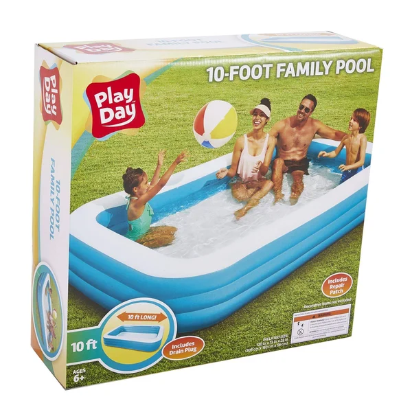 Play Day 10 Foot Rectangular Inflatable Family Pool