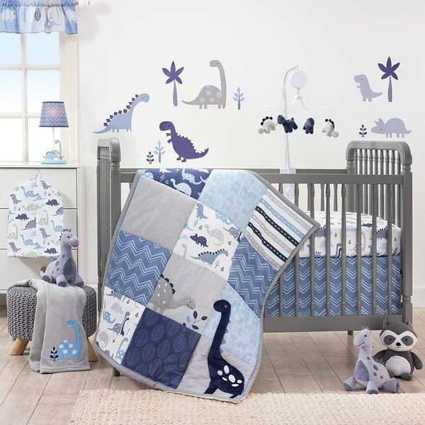 Bedtime Originals Roar Dinosaur 4 Piece Crib Bumper Blue/Gray, 9.5" x 51.5"