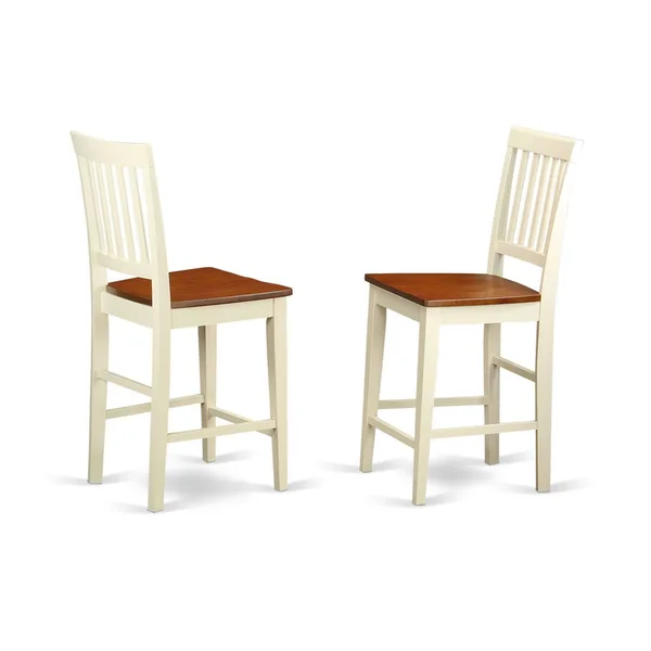 East West Furniture Vernon Counter Height Stools with Wood Seat - Buttermilk & Cherry Finish., Set of 2