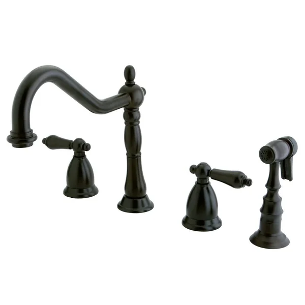 Kingston Brass KS1795ALBS Heritage Oil Rubbed Bronze Double Handle Widespread Kitchen Faucet with Brass Sprayer
