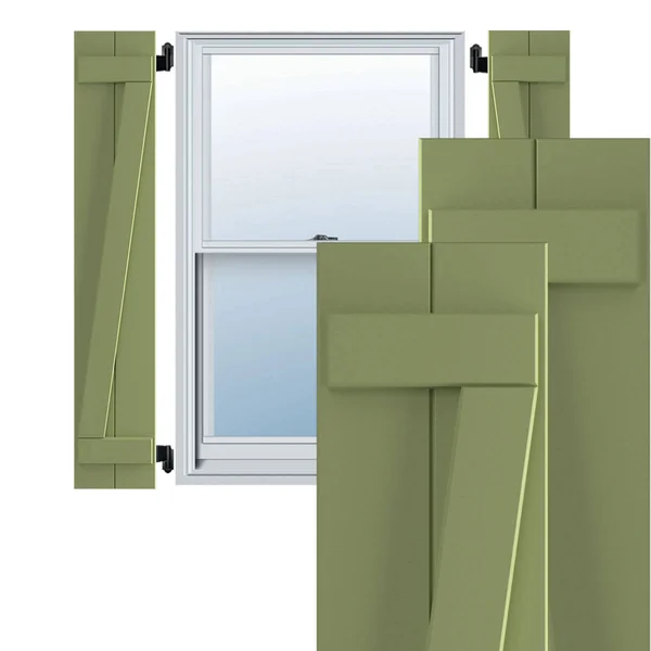 Ekena Millwork TFP102BBF11X025MG 10 3/4x22W x 25x22H True Fit PVC Two Board Joined Board-n-Batten Shutters w/Z-Bar - Moss Green (