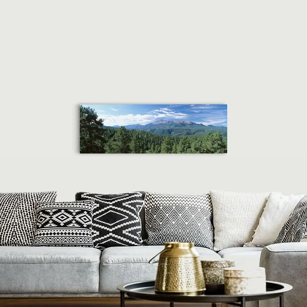 Trees in Front of Pike's Peak Mountain - Pike Peak National Forest, Colorado, Canvas Wall Art, 48x16, Great Big Canvas