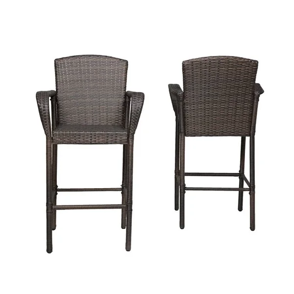 Wo 47 inch All Weather Outdoor Patio Wicker Barstool (Set of 2) - Coffee