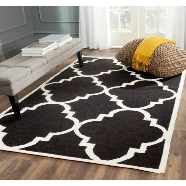 Safavieh 3& x 5& Dhurries DHU633G Dark Grey, Ivory Rug