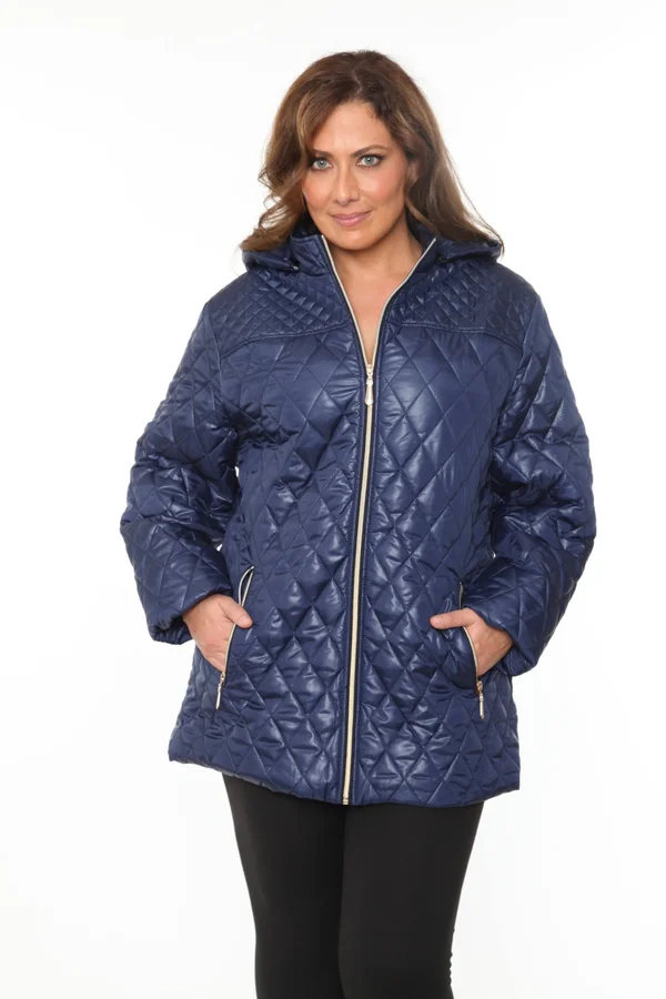 White Mark 889-02-M Women Puffer Coat - Navy Blue Medium
