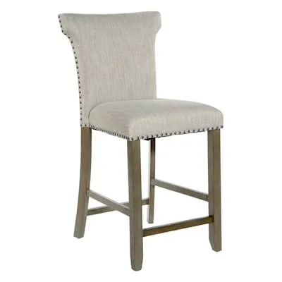 at Home Brittany Upholstered Counter Stool with Nailheads - Natural, 24.8x22L x 40.5x22H x 21.5x22W, Fabric