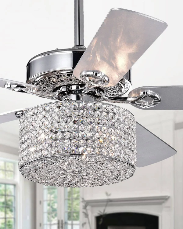 Warehouse of Tiffany Rexen Chrome 5-Blade Lighted Ceiling Fan CFL-8409REMO/CH