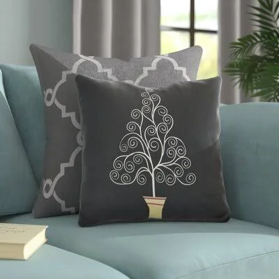 The Holiday Aisle Filigree Tree Outdoor Throw Pillow, Black