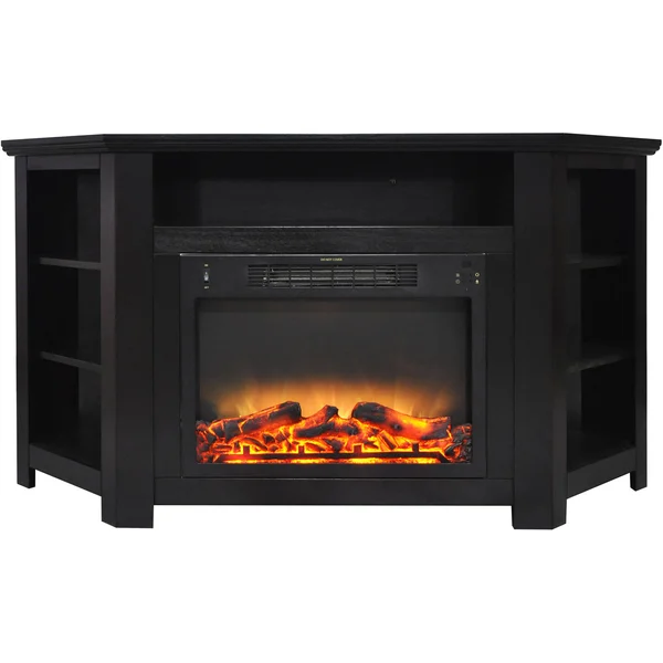 Cambridge CAM5630-1COFLG2 Stratford 56 in. Electric Corner Fireplace in Black Coffee with Enhanced Fireplace Display
