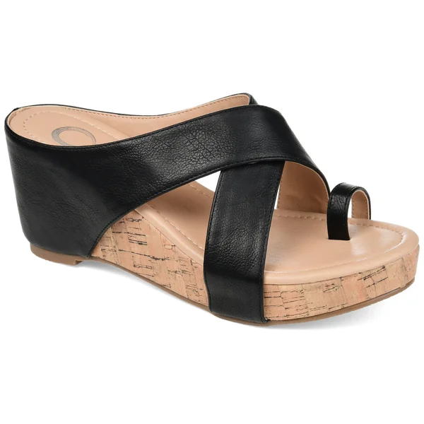 Journee Collection Women's Rayna Wedge Sandal Black 12