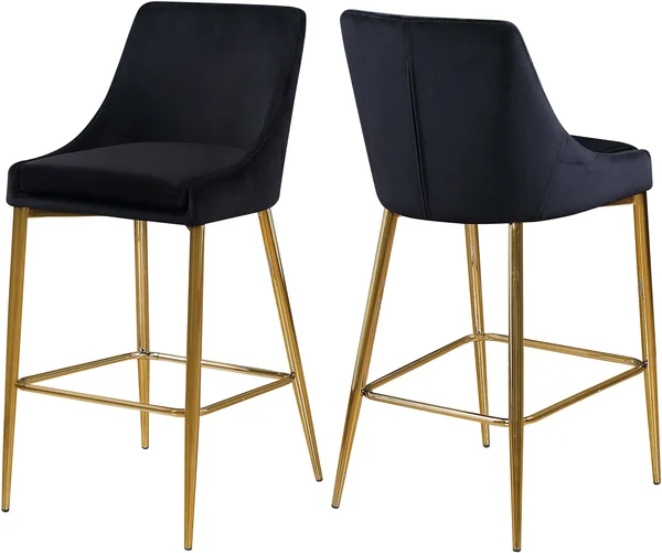 Meridian Furniture Karina Black Velvet Stool (Set of 2)