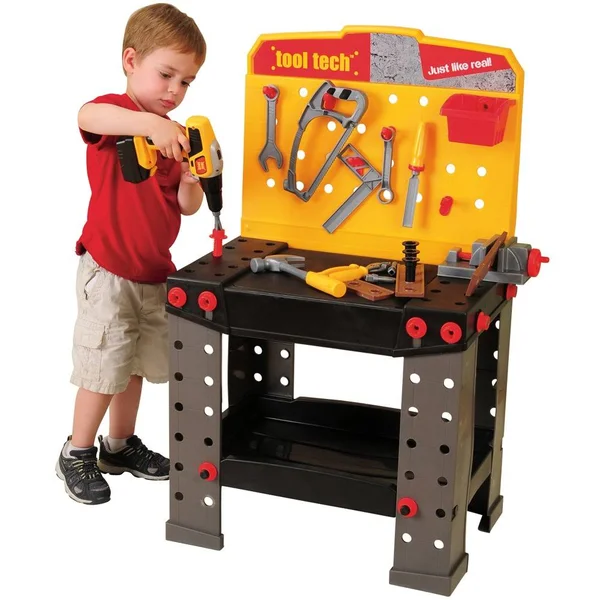 Constructive Playthings RED-65 Pretend Play Plastic Tool-Tech Workbench with Tools, Grade: Kindergarten to 3, 54 Piece Set