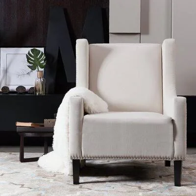 Adelline 28.7x22 Wide Polyester Wingback Chair Red Barrel Studio Fabric: Beige