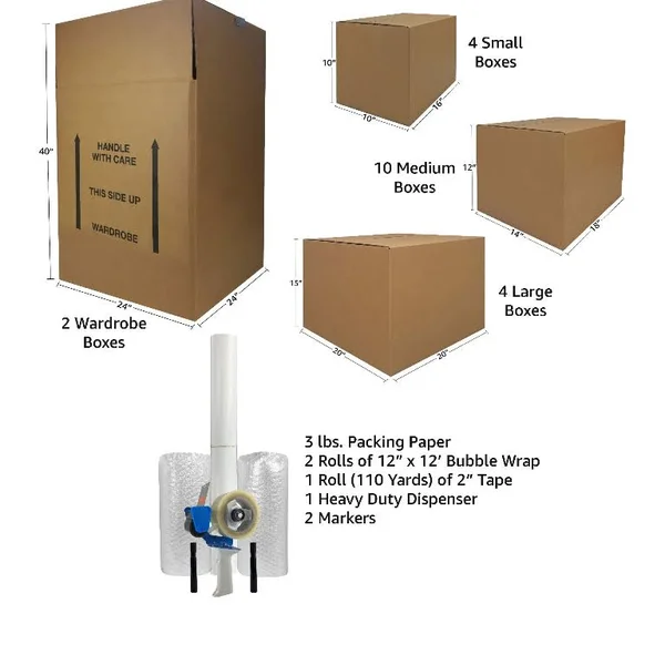 Uboxes 3 Room Economy Kit- 40 Moving Boxes Packing Supplies.