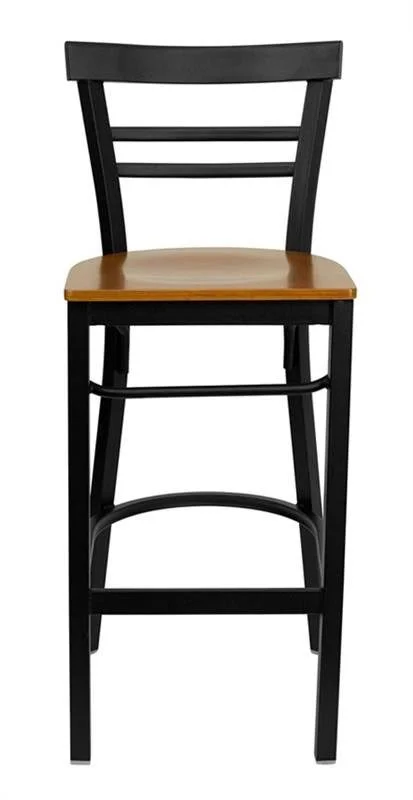 Flash Furniture Hercules Metal Ladder Back Wood Seat Restaurant Bar Stool - Black