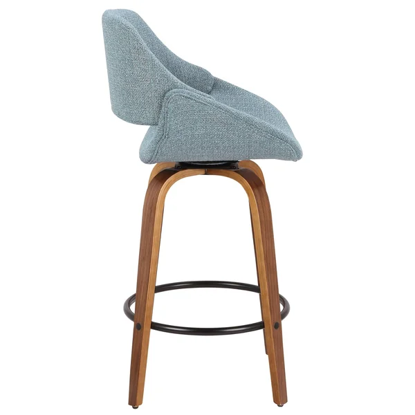 Set of 2 Mid Century Modern Blue Fabric Counter Stools with Walnut Legs 38x22