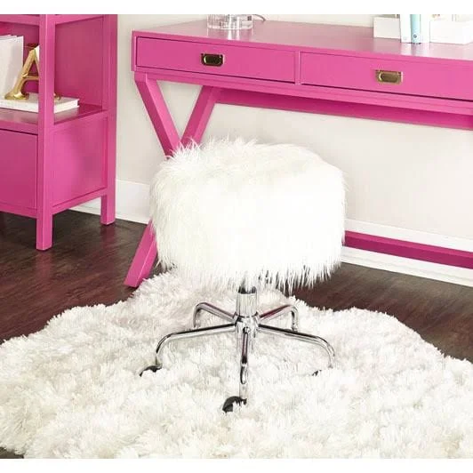 Linon Farrah Stool - White/Silver/Off-White