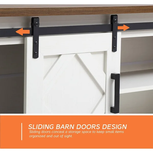 Wampat Farmhouse Sliding Barn Door TV Stand White 59x22