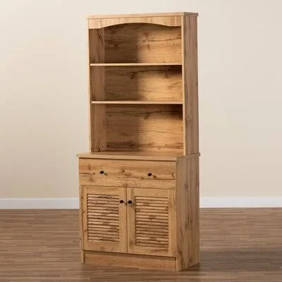 Riaria Modern and Contemporary Oak Brown Finished Wood Buffet and Hutch Kitchen Cabinet Foundry Select