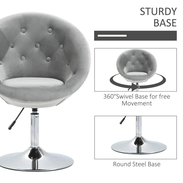 HOMCOM Dining Height Bar Stool Tufted Fabric Adjustable Height Armless Swivel Seat