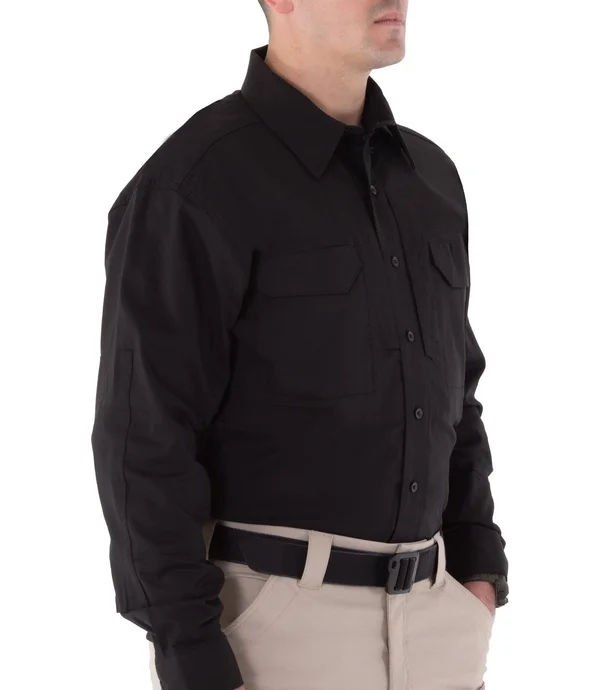 First Tactical - Men's First Mens V2 Long Sleeve Button-Down Shirt - Uniform, Casual, 2 Chest Pockets, in, Wolf Grey, Color Khaki