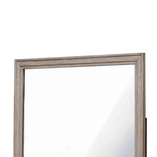 Benjara BM220084 Molded Design Wooden Frame Wall Mounted Mirror Light Oak Brown