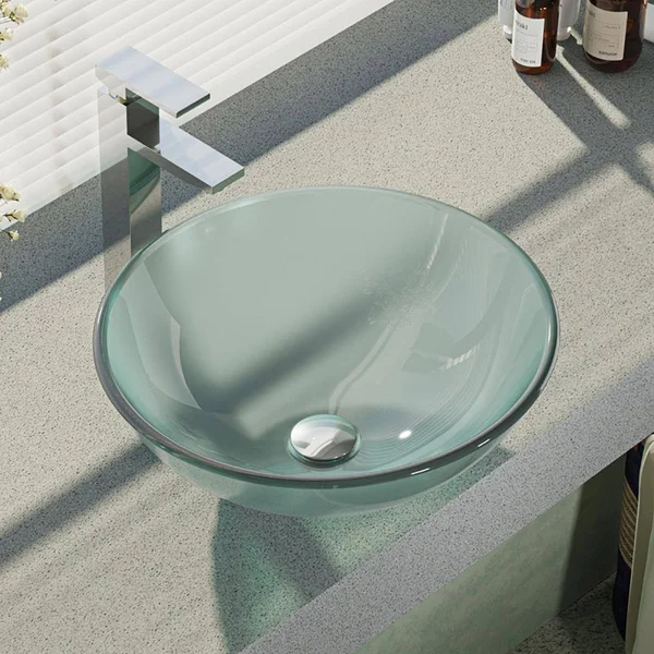 Rene R5-5002-R9-7003 16-1/2x22 Glass Vessel Bathroom Sink with Vessel Faucet Sink Frosted - Chrome