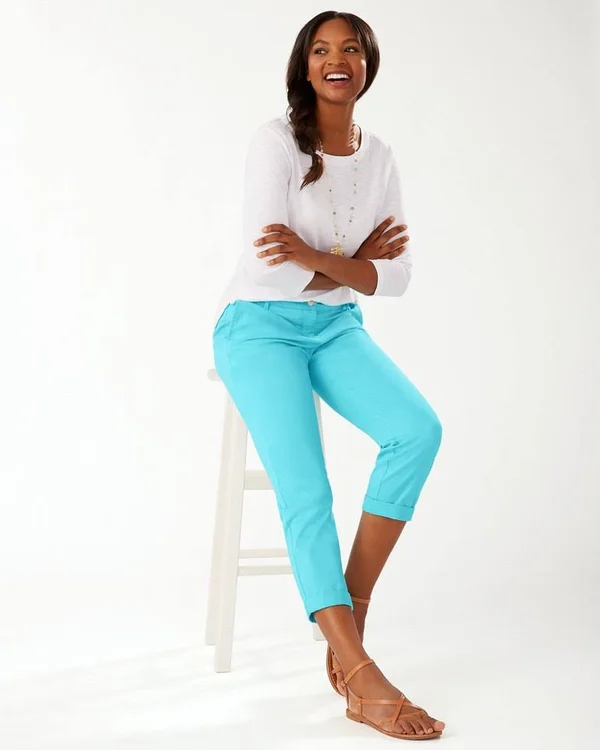 Tommy Bahama Women's Boracay Slim Boyfriend Pants - Blue Radiance - Size 10