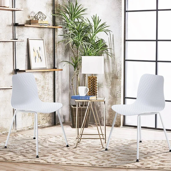 Set of 4 Dining Plastic Chair with Metal Legs sage-White