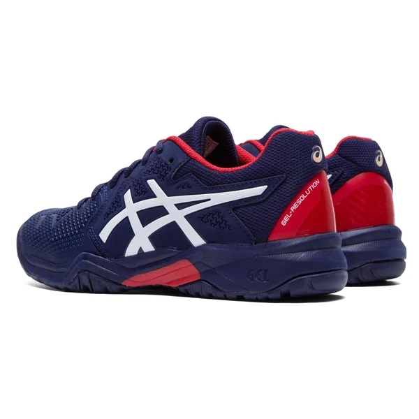 Asics Gel Resolution 8 GS Junior Tennis Shoes - Navy/Red 4.5