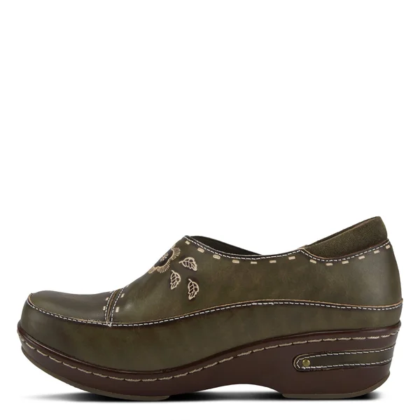 L&Artiste by Spring Step Women's Burbank Clog, Olive Green Leather