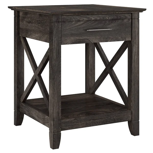 Bush Furniture Key West End Table with Storage, Dark Gray Hickory