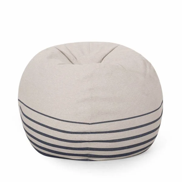 Noble House Guill Fabric 5 ft. Striped Bean Bag - Natural and Navy, Size: 5'