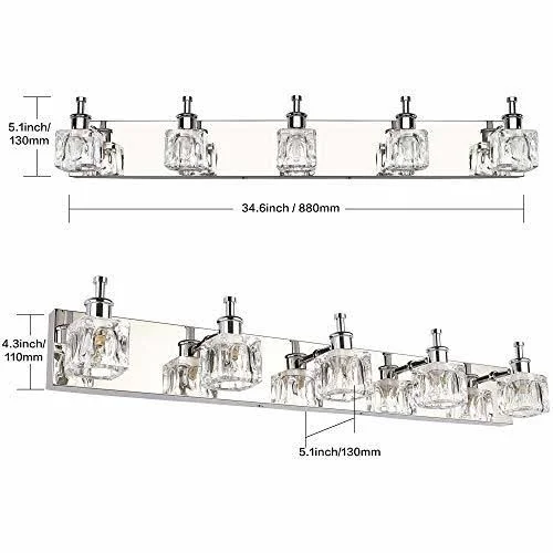 PRESDE Bathroom Vanity Light Fixtures Over Mirror Modern LED 5 Lights Glass Shade