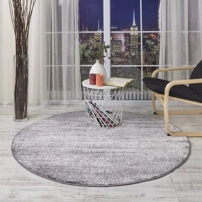 Belden Abstract Gray/White Area Rug Williston Forge Rug Size: Round 5&