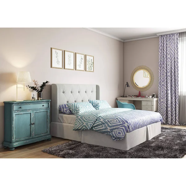 Full-Queen Upholstered Headboard in Linen White Fabric