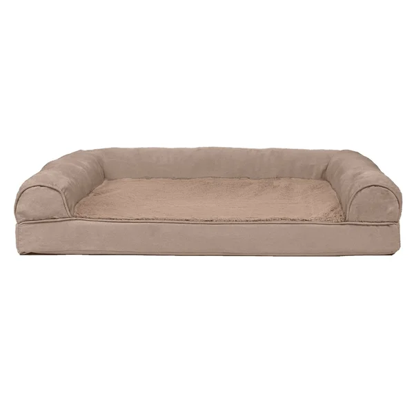 FurHaven Plush & Suede Cooling Gel Sofa Dog Bed - Large, Almondine