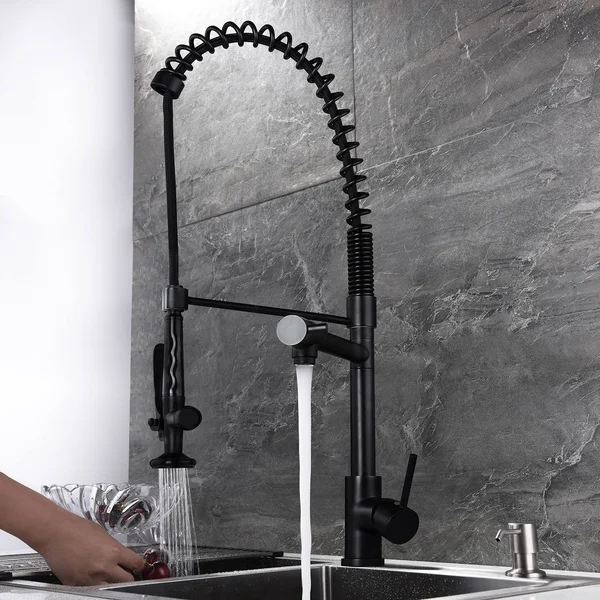 Homary Commercial Pull Down Kitchen Bar Faucet Pre-Rinse Spring Sprayer Matte Black Kitchen Sink Faucet
