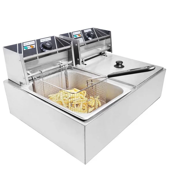 Clevr 11 LITER Capacity Commercial Stainless Steel Deep Fryer Machine 110V Double Two Tank Design