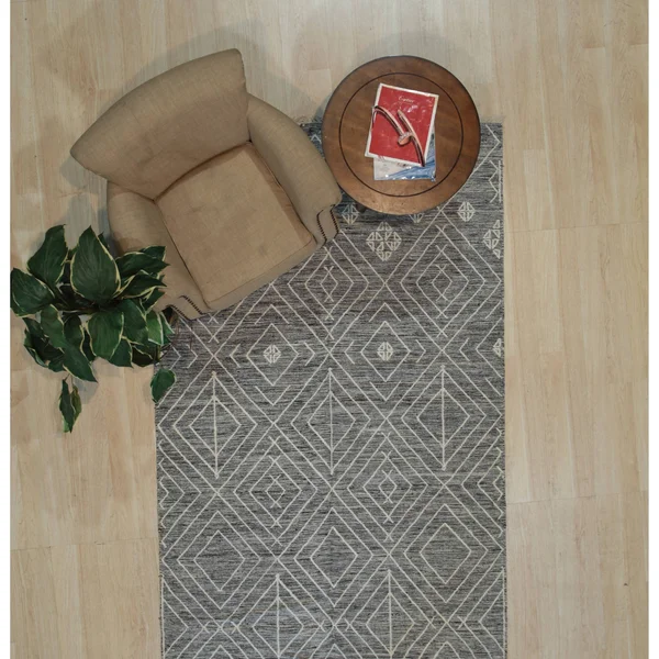 EORC REH43CH5X8 Handwoven Wool Punja Killim Rug - 5' x 8', Charcoal