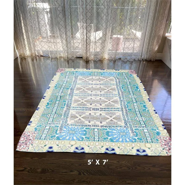 Quilted Sun 5x7 Indoor Dobby Rug with Non-Skid Mat by Amrita Sen Cream