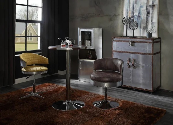 Acme Brancaster Adjustable Chair with Swivel - Distress Chocolate Top Grain Leather and Chrome
