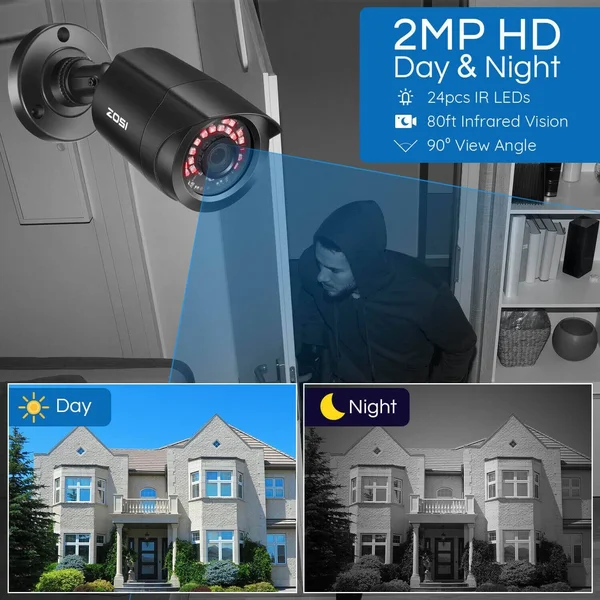 ZOSI HD 8CH 1080p DVR 720p Outdoor Home Surveillance Security Camera System 8 CH