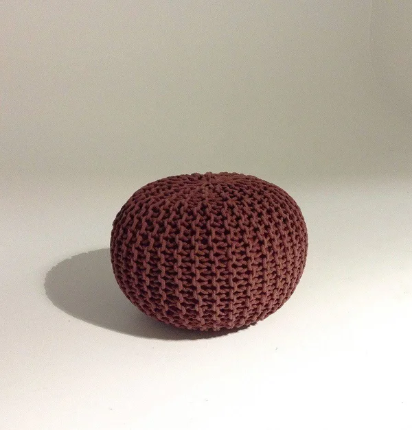 Gfurn Handmade Round Knitted Pouf - Marsala, 50x35cm