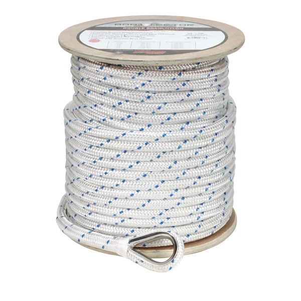 Extreme Max 3006.2544 White w/Blue Tracer 3/4x22 x 300& BoatTector Double Braid Nylon Anchor Line with Thimble