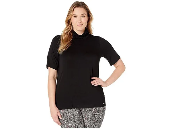 Michael Michael Kors Women's Short Sleeve Mock Neck Top - Black - 2x