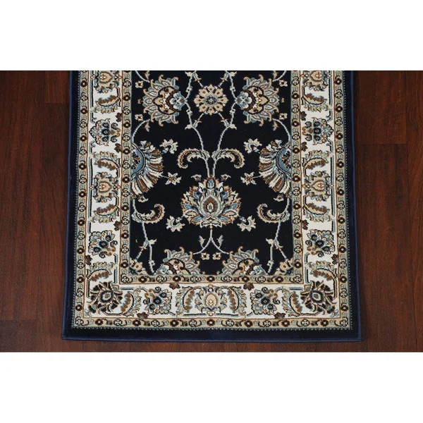 Navy Blue Floral Traditional Turkish Tabriz Area Rug Oriental Carpet - 2&7x22 x 12&0x22