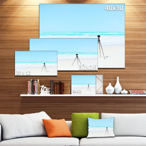 Digital Camera and Tripod on Beach - Oversized Landscape Wall Art Print - 60 in. Wide x 28 in. High