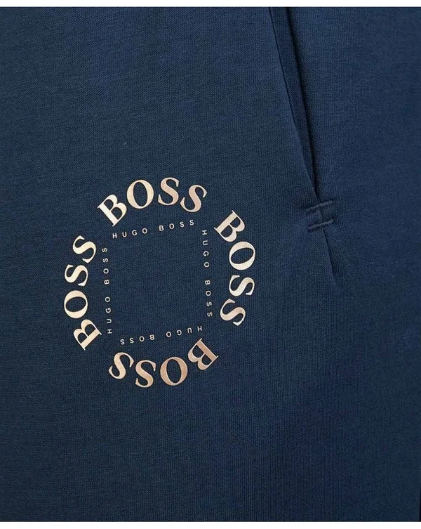 Hugo Boss - Regular Fit Jogging Pants with Layered Metallic Logo - Dark Blue